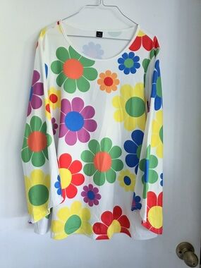 SHEIN White Long-Sleeve Top with Multicolor Floral Print